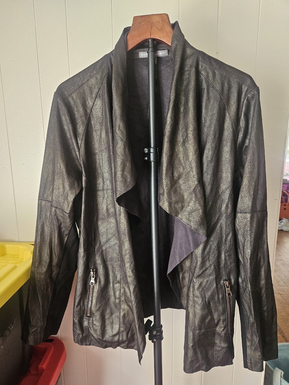 Kate & Mallory Metallic Black Draped Suade Cardigan Size 1X